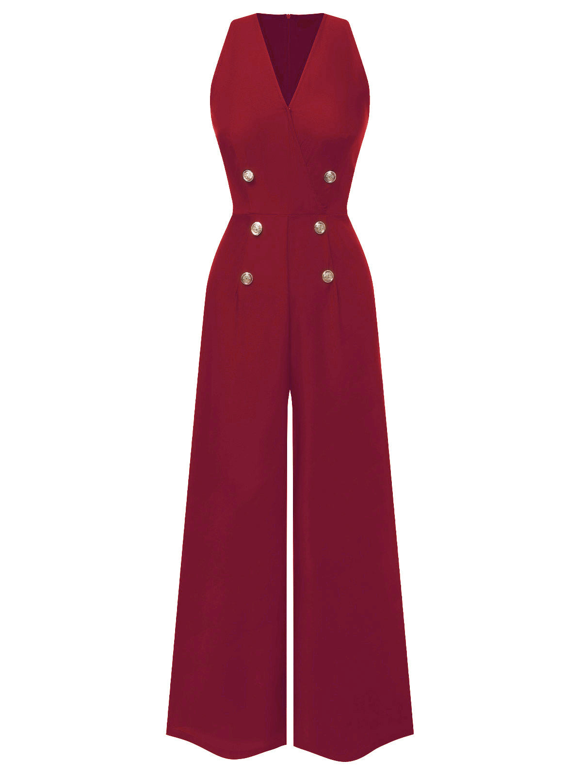 [Vorverkauf] Rot 1950er Ärmellos Geknöpft Solide Jumpsuit