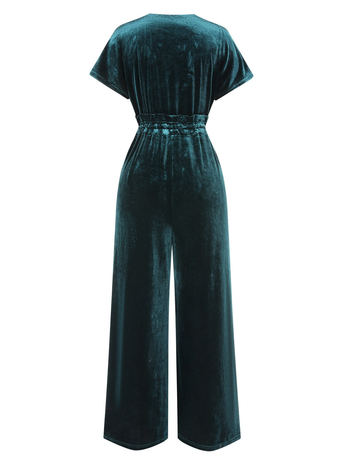 1940er Solide Taillengürtel V-Ausschnitt Samt Jumpsuit