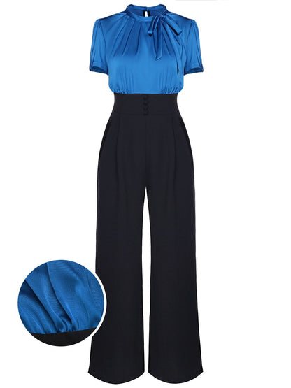 BLAU PATCHWORK KURZARM JUMPSUIT