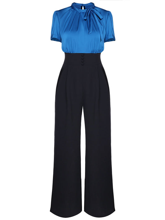 BLAU PATCHWORK KURZARM JUMPSUIT