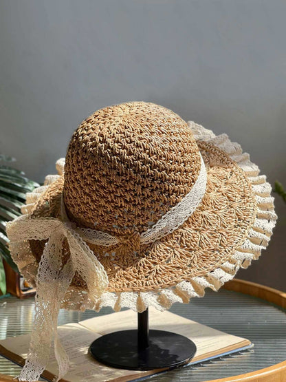 Beige Handmade Spitze Bogen Sonnenhut